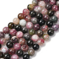Natural Multicolor Tourmaline Round Bead Strands, 3mm 4mm 5mm 6mm 8mm for DIY Necklace Bracelet Earring Jewelry Making Qme 2 Strand 8mm