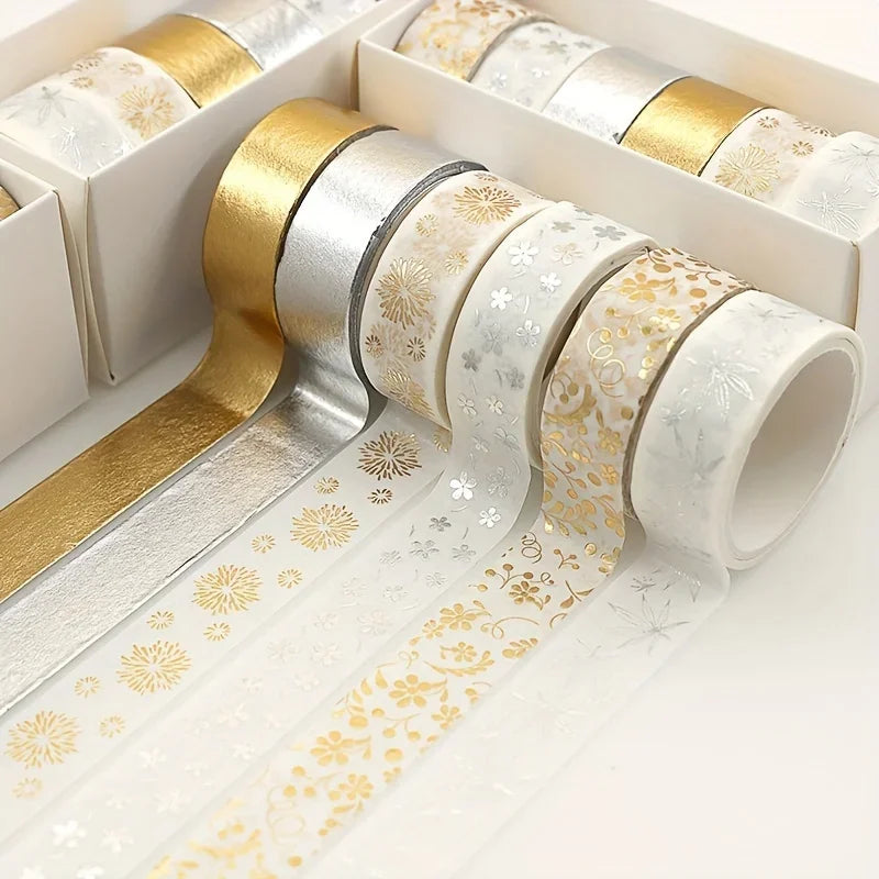 6-Piece Flower Plant Gold Foil Washi Tape Set - Add a Touch of Elegance to Your Crafts! Qme