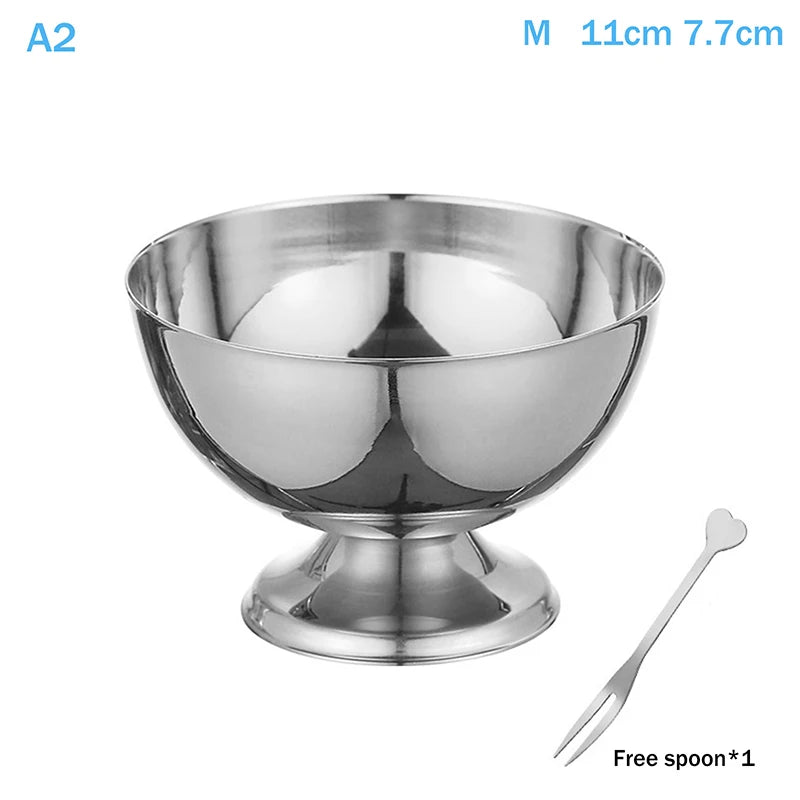 Stainless Steel Ice Cream Cup Gold Silver Dessert Bowl Spoon Qme A2