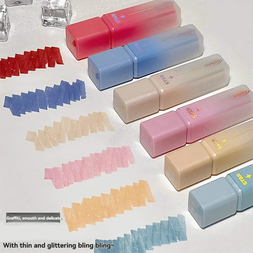 6 Pack Glitter Highlighters,Assorted Colors, Chisel Tip Aesthetic Highlighters, Ins Cute Markers Qme