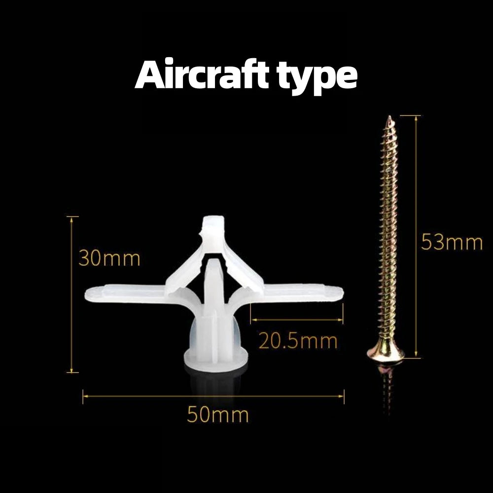 50Pcs Nylon Plane Type Expansion Bolt Special Expansion Screws Butterfly Shaped Gypsum Wall Hardware Accessories Qme