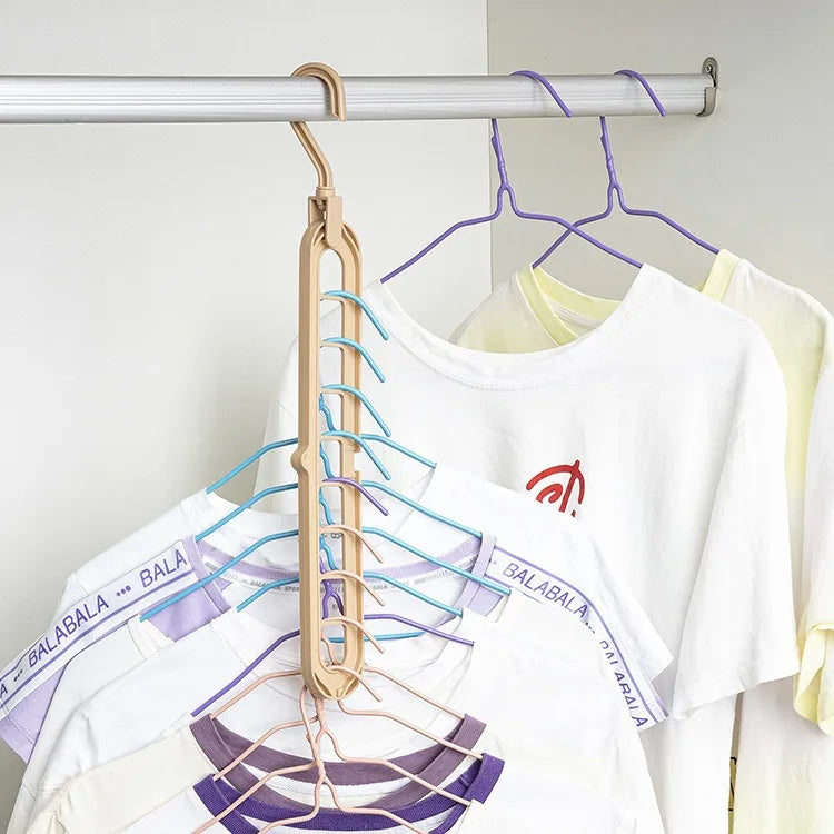 9 Holes Multi Layer Space Saving Clothes Hanger Multifunctional Plastic Clothes Storage Rack Anti Slip Closet Organizer Qme
