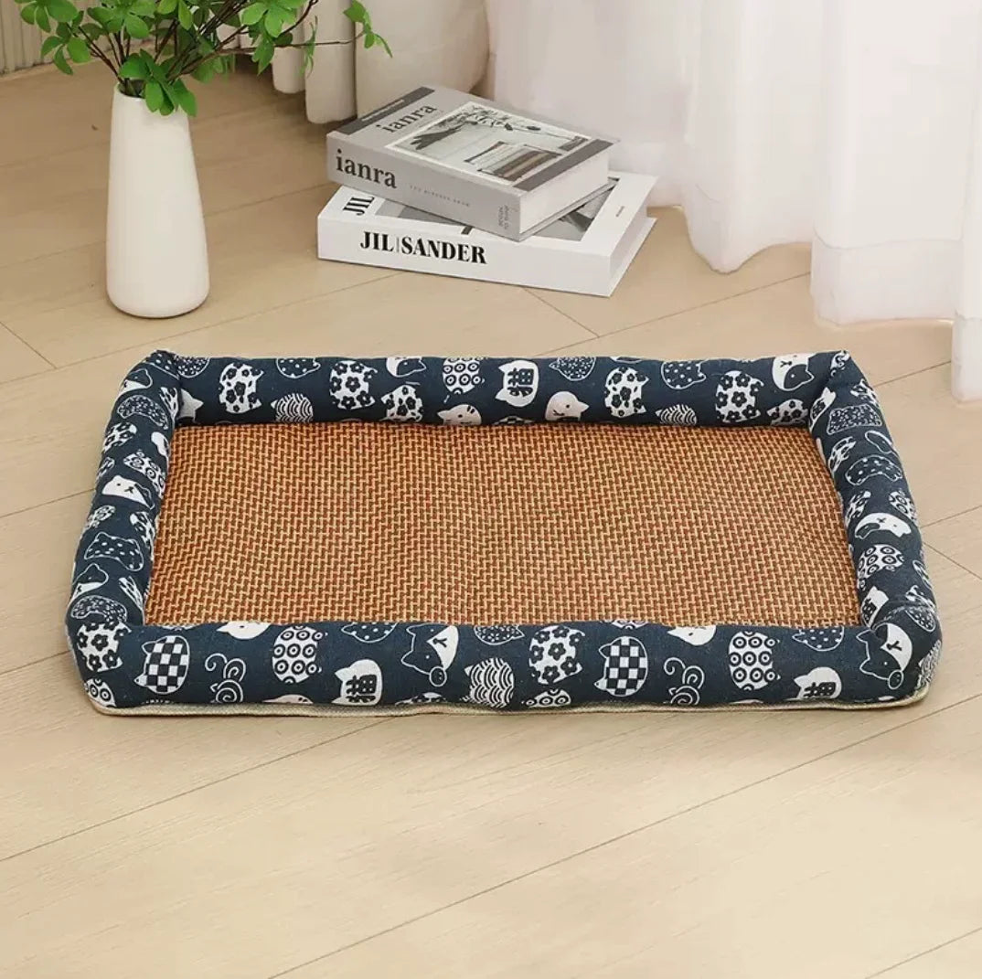 Dog And Cat Ice Cushion Summer Small And Medium Cat Sofa Cool Wear Pads Pet Bed Comfortable Wear-Resistant Pads Pet Supplies Qme Linen blue 90X70cm