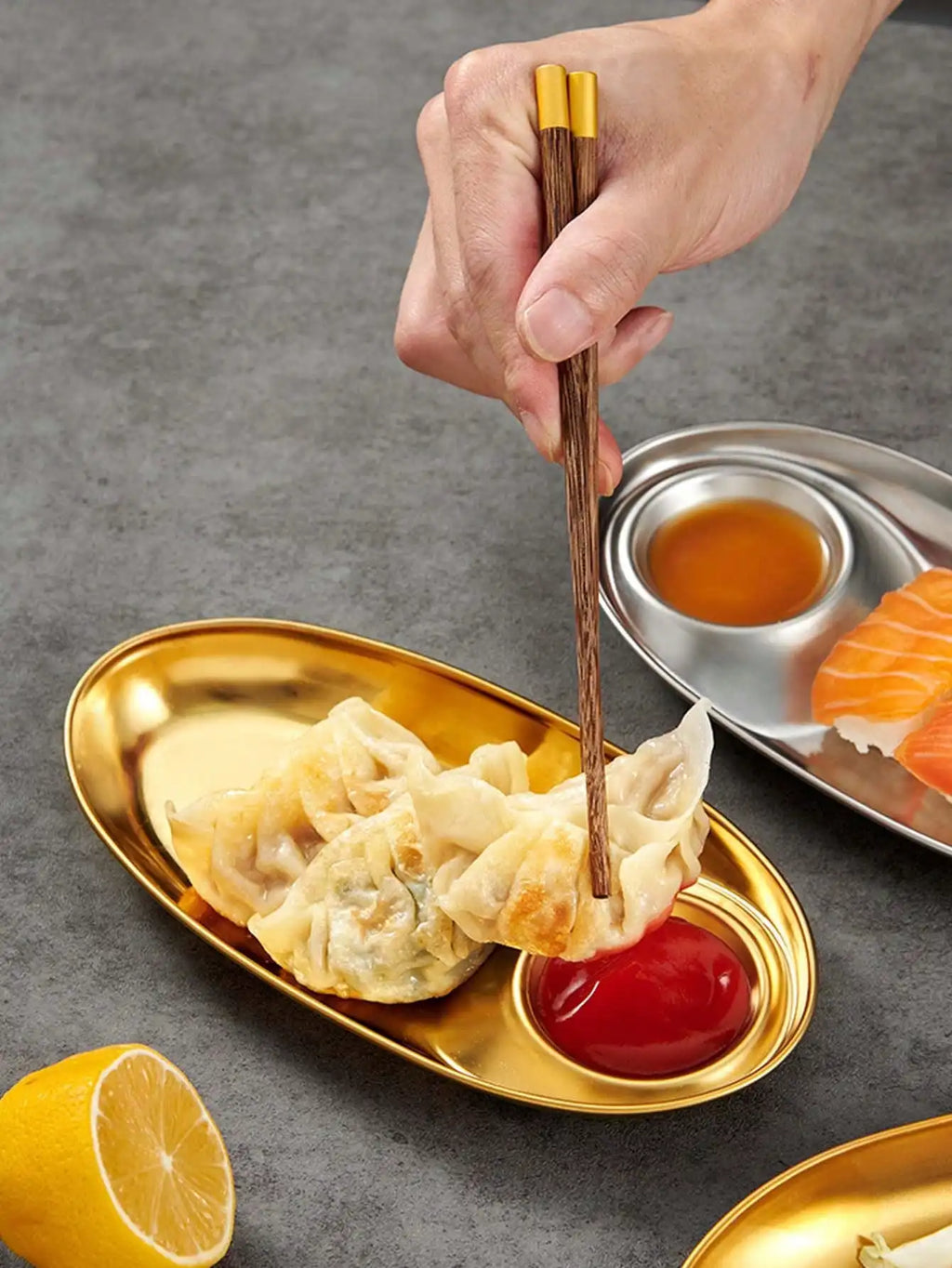 Stainless Steel Oval Tray Steak Plate Dumpling Special Sauce Snack Qme