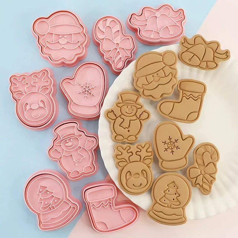 8Pcs/Set DIY Cartoon Biscuit Mould Christmas Cookie Plastic Baking Moulds Kitchen Baking Christmas Pie Cake Decorating Tools Qme