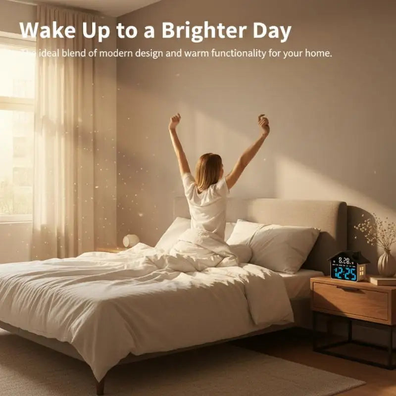 House Shaped LED Digital Alarm Clock Date Week Brightness Adjustment Qme