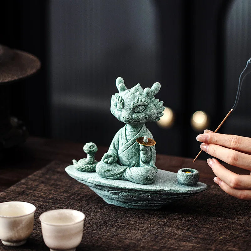 Alabaster Dragon-snake Tea Pet Incense Base Unique Feng Shui Decor Qme
