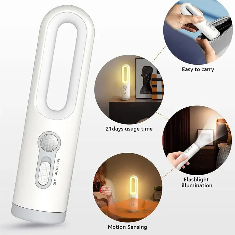 Portable 2 in 1 Flashlight Motion Sensor Night Light Bedroom Bathroom Reading Camping Lighting Baby Feeding Eye Care Bedside Lam Qme