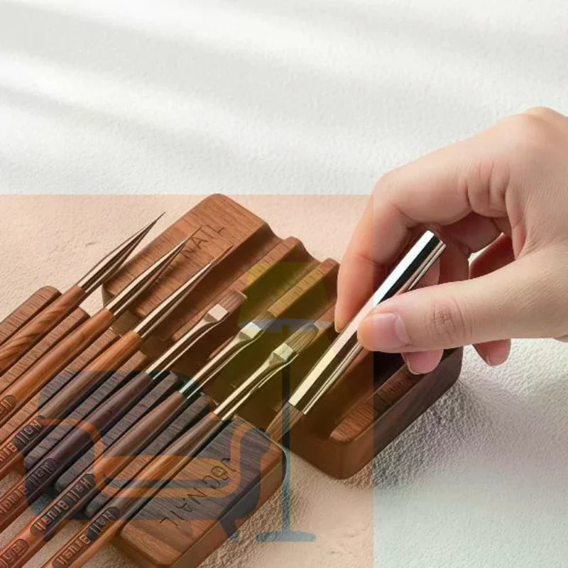 1 Pcs 6 Grids Nail Brush Rack Shelf Painting Pen Rest Holder Stand Wood UV Gel Brush Display Holder Qme