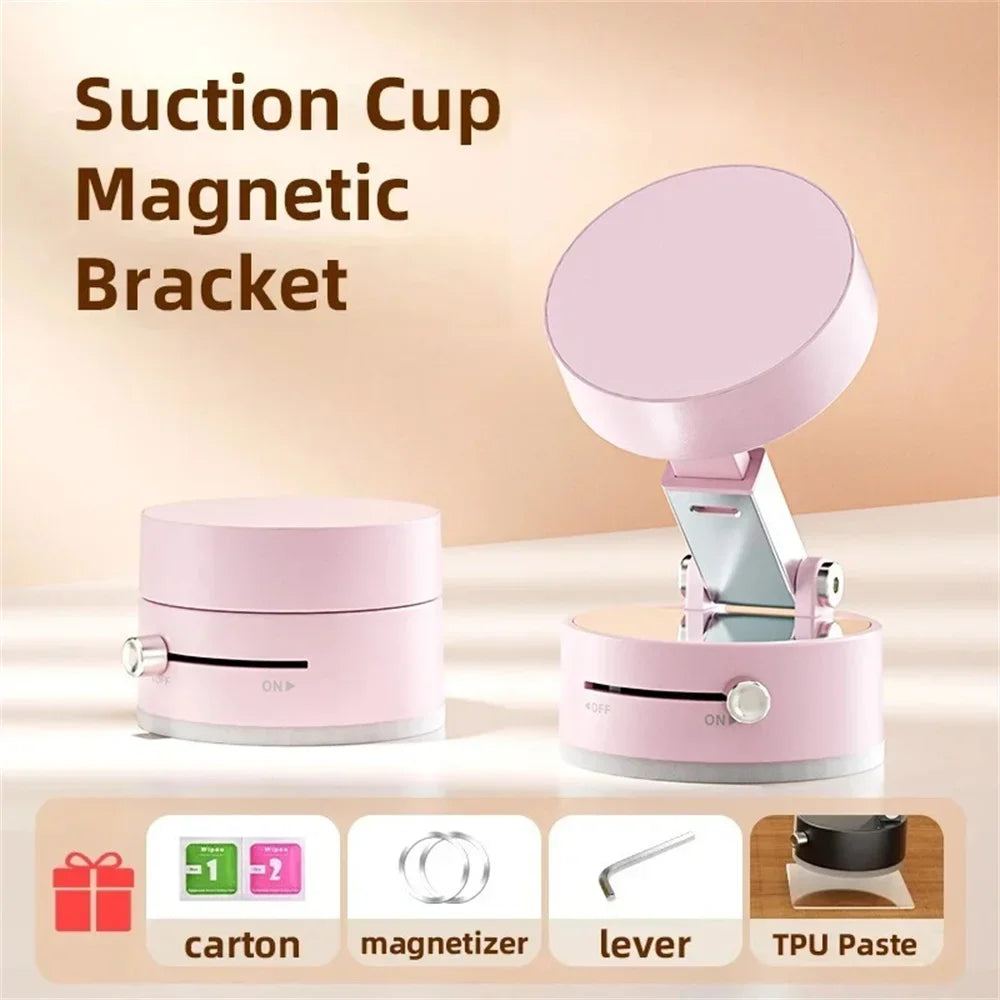 Mobile Phone Magnetic Suction Cup Holder Multi-functional Lazy Stand Adjustable Foldable Suction Cup Vacuum Adsorption Bracket Qme pink