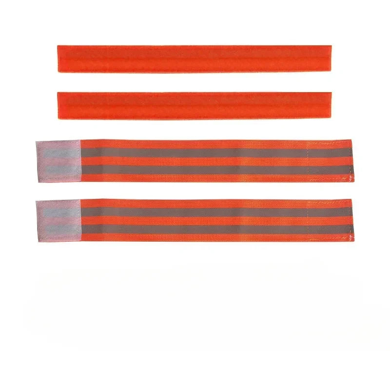 Elasticated Armband, Wristband, Ankle & Leg Straps for Night Jogging, Walking, Biking - Reflective Safety Tape Straps Qme Orange color 2 Set