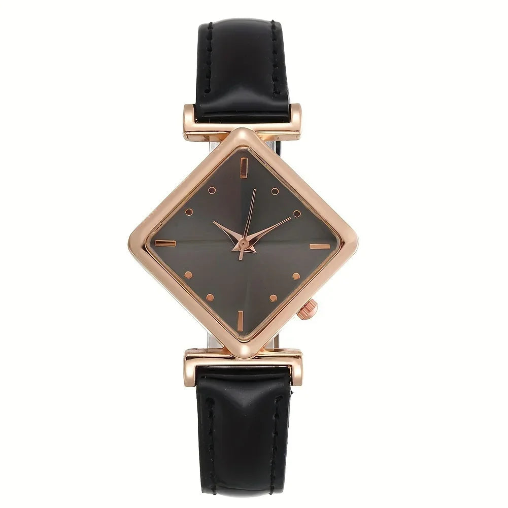 Women's Watch Elegant Rhombus Pointer Quartz Watch Retro Fashion Analog PU Leather Wrist Watch Qme