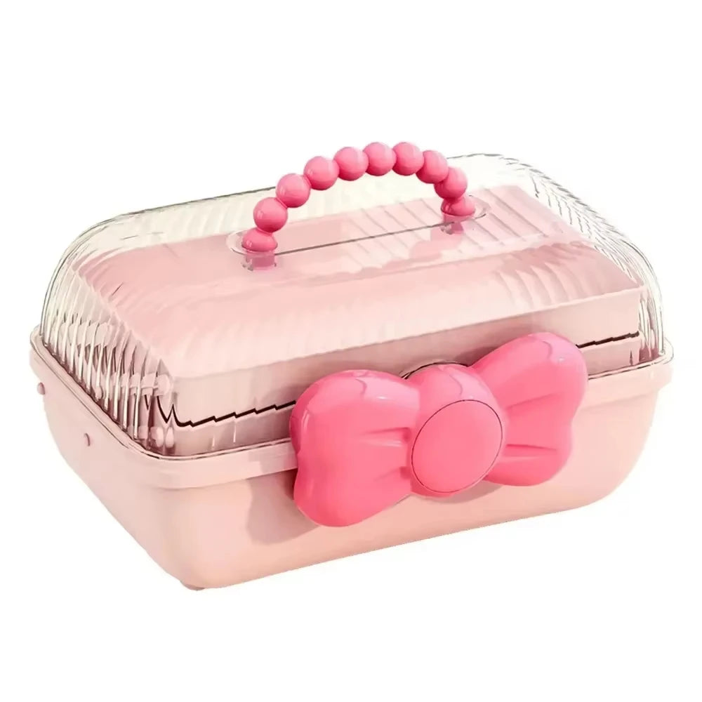 Cute Bowknot Multi-layer Hairpin Storage Box Girls Jewellery Box Children's Hair Accessories Storage Box Toy Storage Box Qme pink