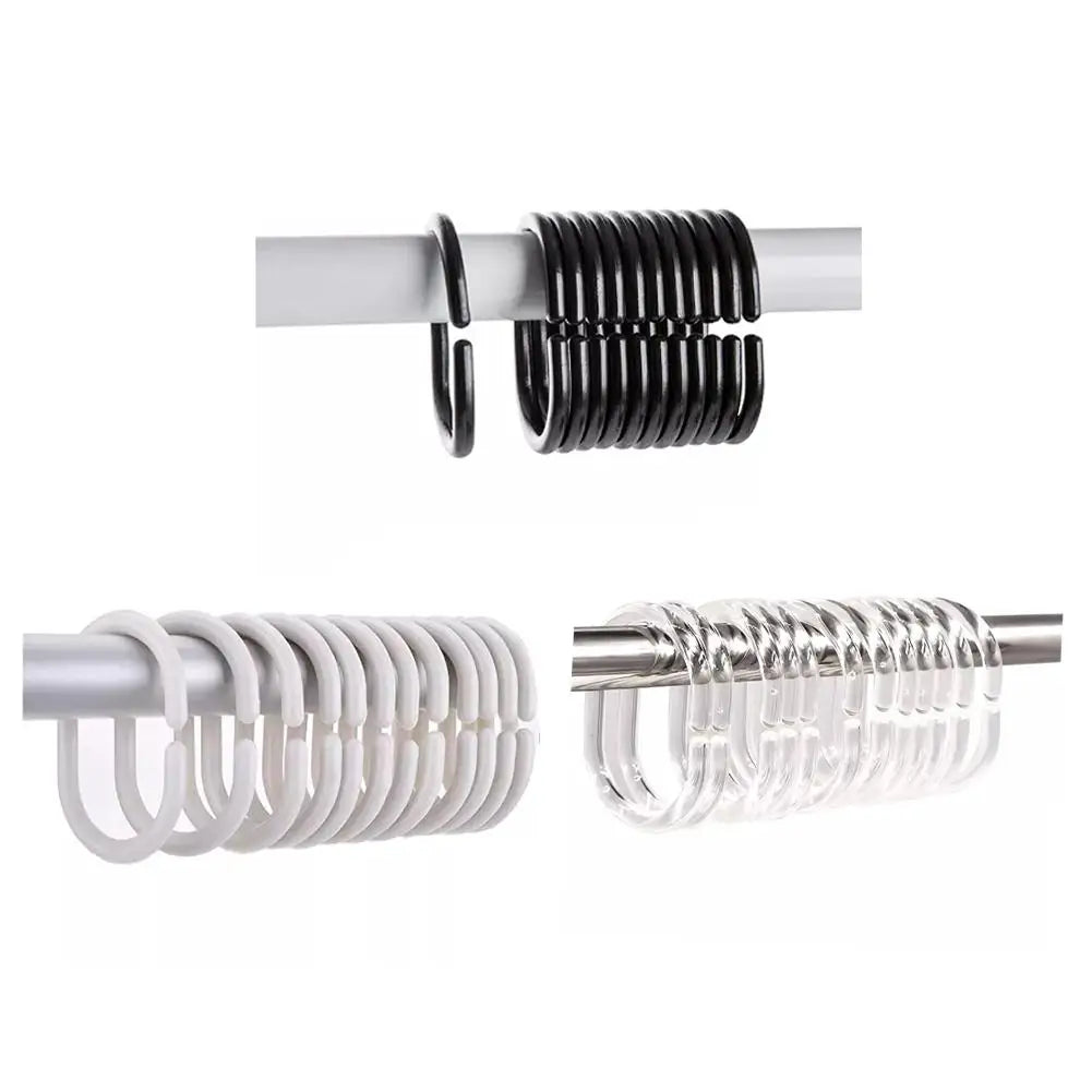 NEW 12PCS Plastic C Type Shower Curtain Hook Hanger Bath Drape Loop Clip Glide Convenient Replacement Bathroom Accessories Qme