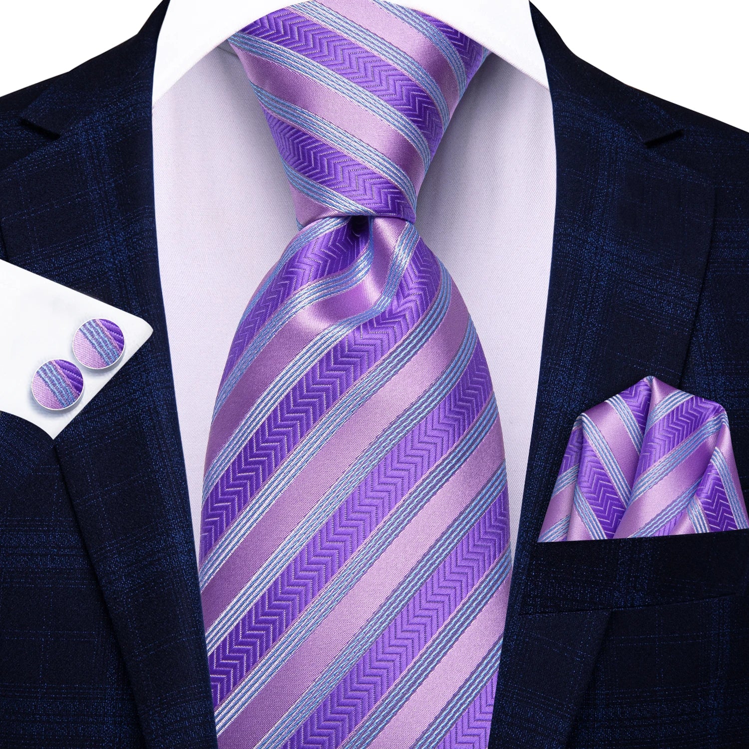 Hi-Tie Purple Floral Novelty Men Elegant Necktie Handkerchief Cufflinks for Tuxedo Fashion Classic Silk Luxury Tie for Man Qme N-3853