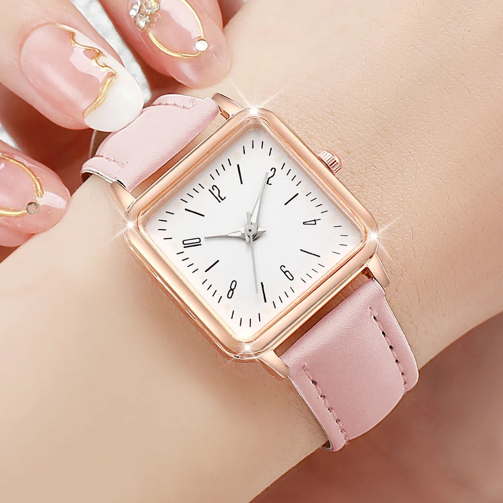 Fashionable small square female student digital scale simple belt alloy watch Qme