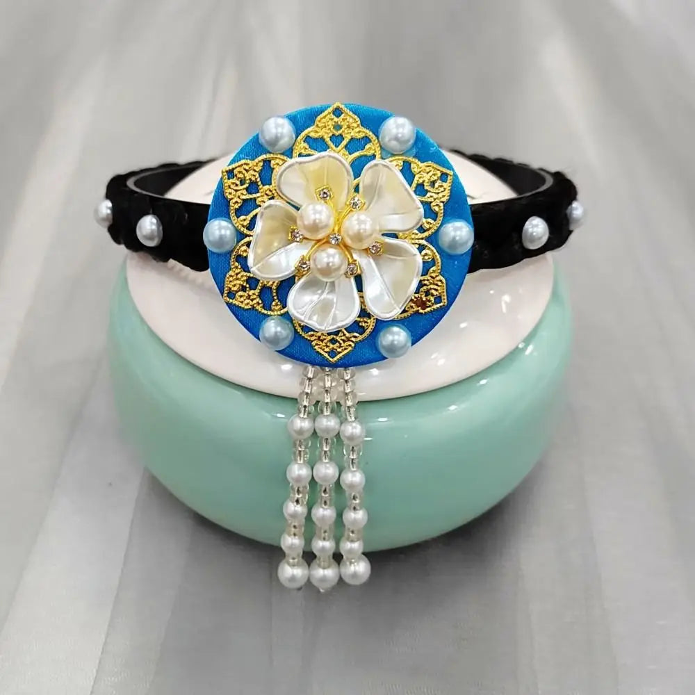 Fashion Flower Korean Headband Pearl Tassels Hanbok Hairband Qme