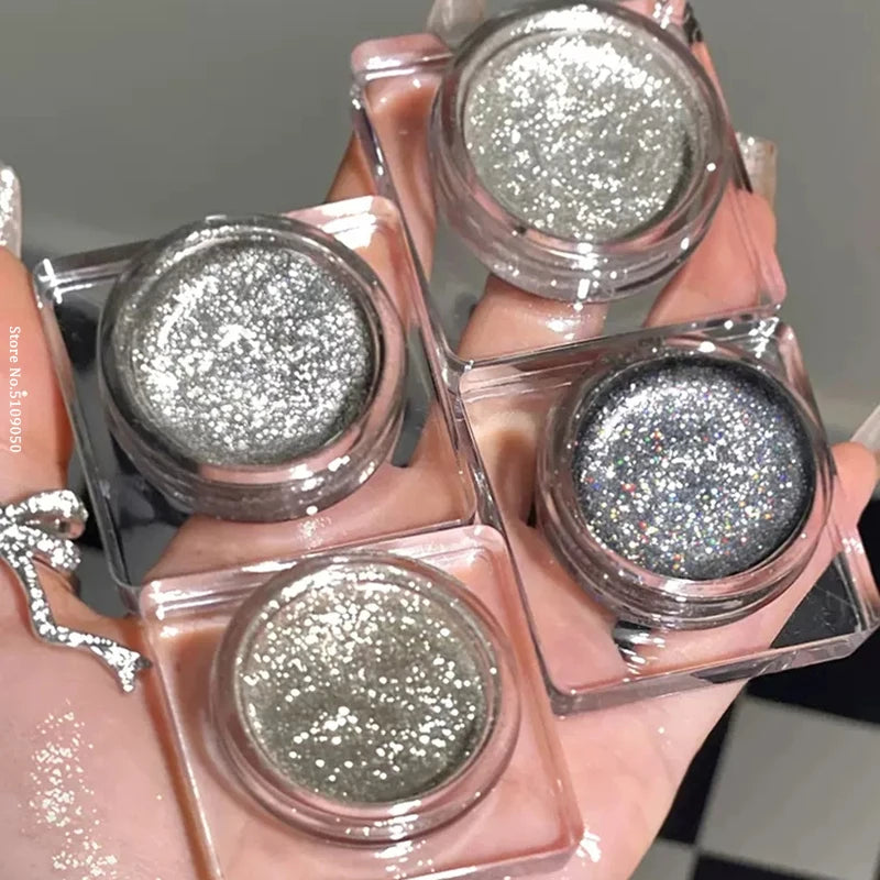 Glitter Punk Smoky Black Eyeshadow Gel Makeup Palette Metallic Dark Silver Wet Eyes Shadow Highlighter Pearl Pigments Cosmetics Qme