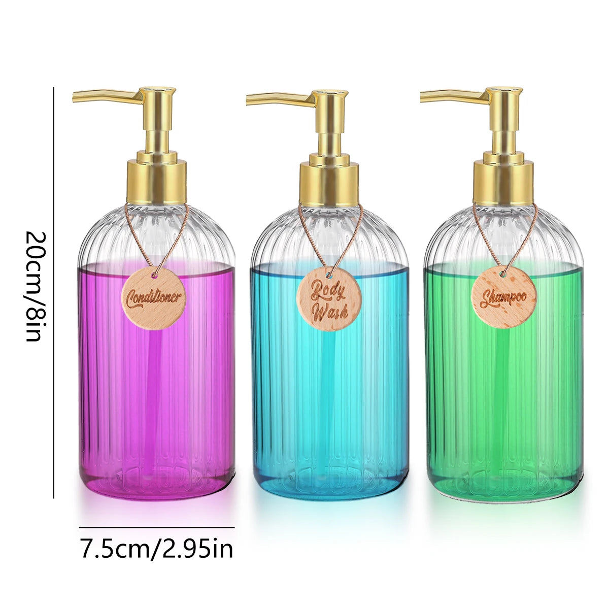 Set of 3 Refillable Shampoo and Conditioner Bottles, 16.9oz/500ml Elegant Guest Room Decoration Shampoo Dispenser with Gold Pump Qme