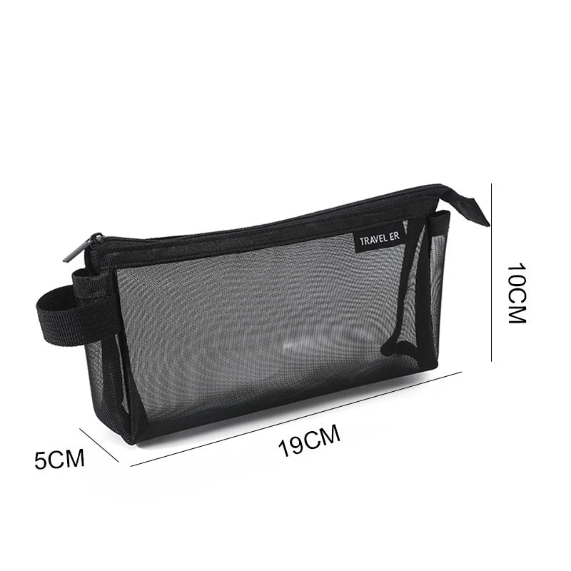 Mesh Pencil Case Transparent Kawaii Cute Simple Beautiful Bag Qme L black