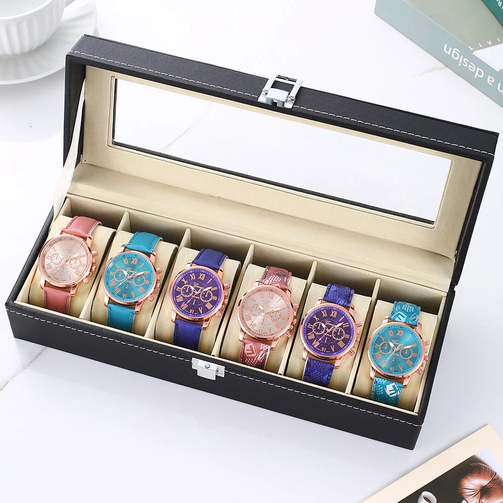 New Women's Watch with Belt Geneva Quartz Watch Belt Fashion Women's Watch Scale Watch 6pcs Qme 6pcs Without box