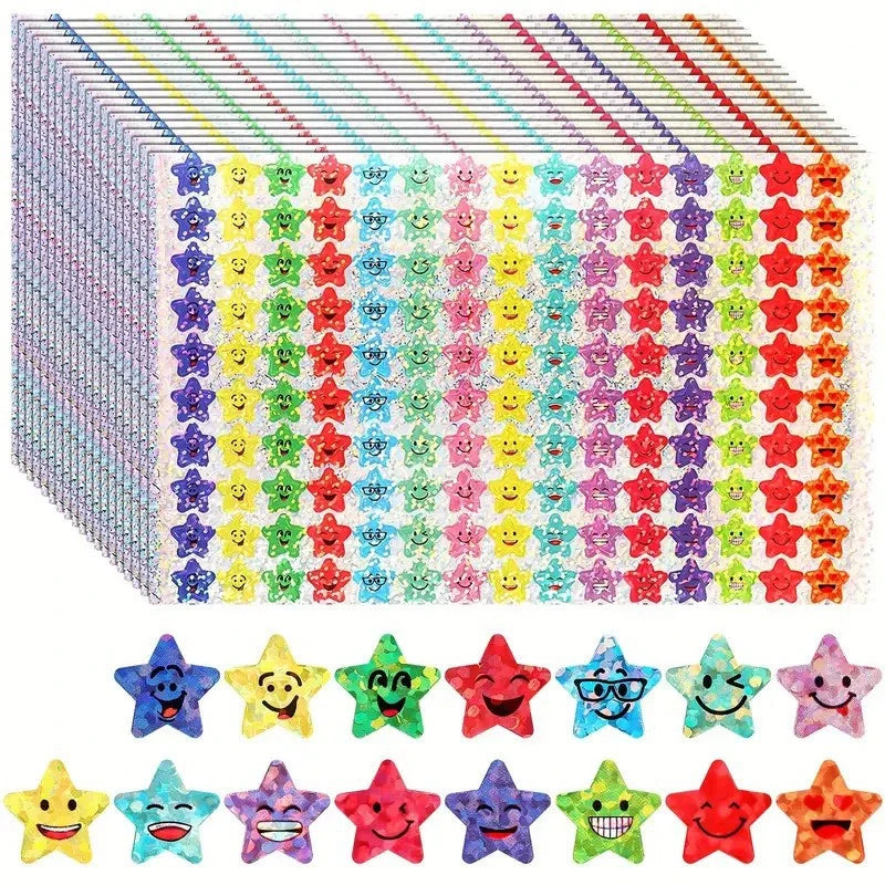 10 Pack,Star Expression Laser Stickers for Reward, Behavior Chart, School Classroom Student Teacher Supplies, 1CM Diameter Qme