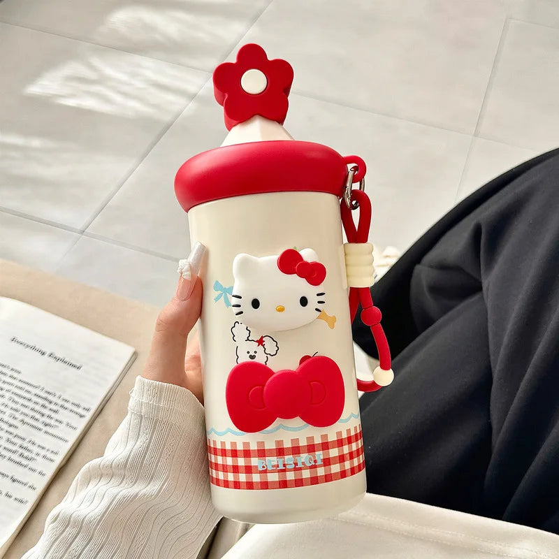 New Hello Kitty Insulated Cup Cute, Large-Capacity Straw Cup Stylish, Portable Travel Cup for Girls and Students Qme
