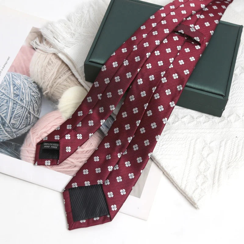 Burgundy JK Flower Jacquard Necktie Year Preppy Tie Graduation School Qme