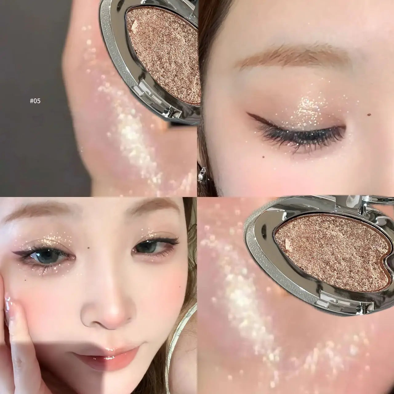 Pearlescent Lavender Eyeshadow Palette Facial Blusher Highlighter Brightening Glitter Heart-shaped Eye Shadow Makeup Cosmetics Qme 05