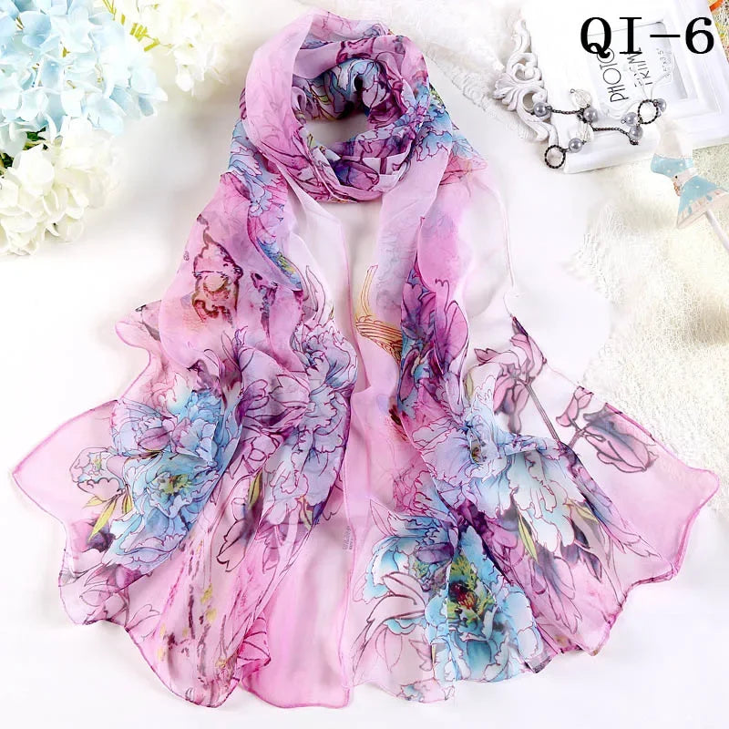 Painting Lotus Beach Sun Protection Chiffon Georgette Scarf Women