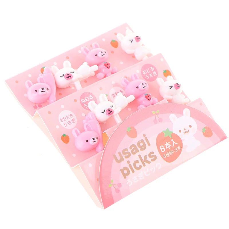 ^8Pcs Animal Farm Cute Bear Fruit Fork Mini Cartoon Children Snack Cake Dessert Pick Toothpick Bento Lunches Party Decoration Qme