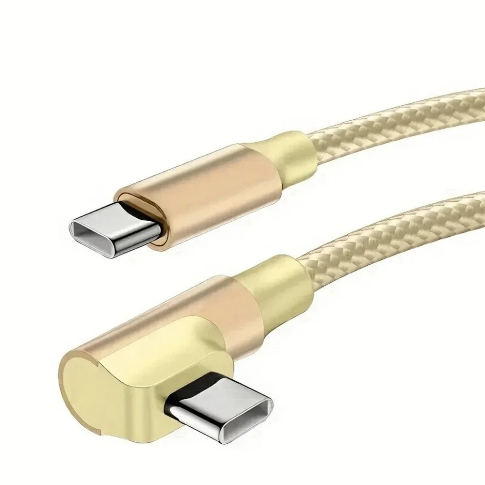 60W 90 Degree Elbow USB C Type C Fast Charging Cable for iPhone 17 16 15 Pro Max Samsung S25 S24 Xiaomi Redmi POCO OnePlus Oppo Qme Gold 2m