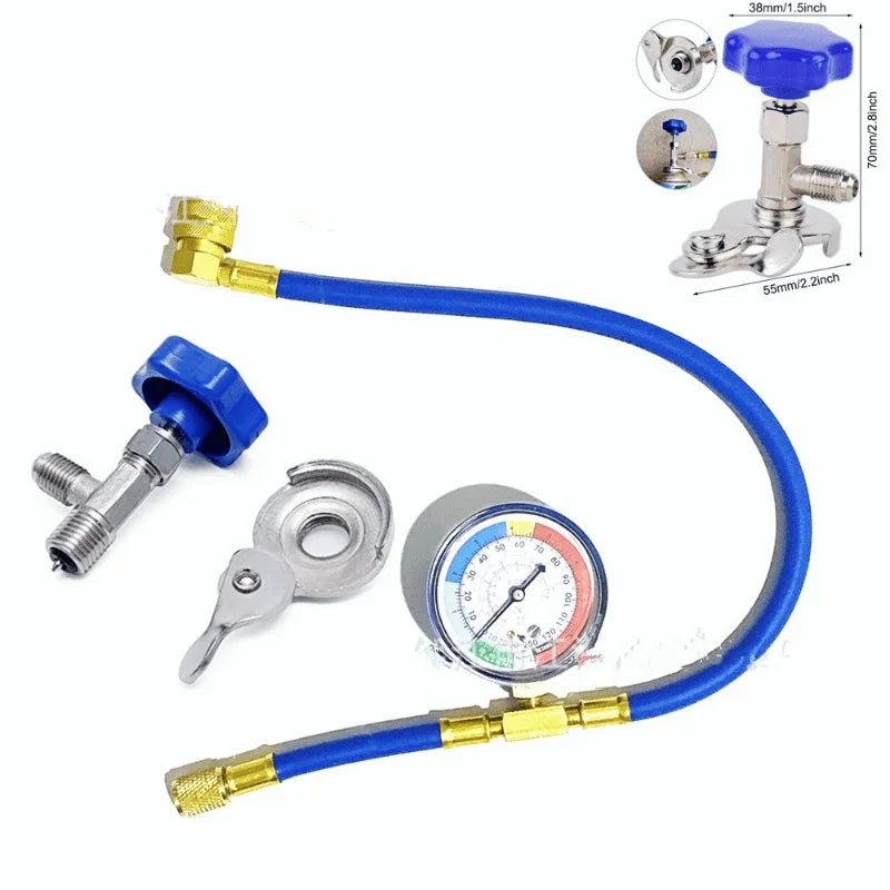 Car Air Conditioning R134A Refrigerant Recharge Measuring Hose with Pressure Gauge Pressure Gauge Measuring Kit Reparing Tool Qme