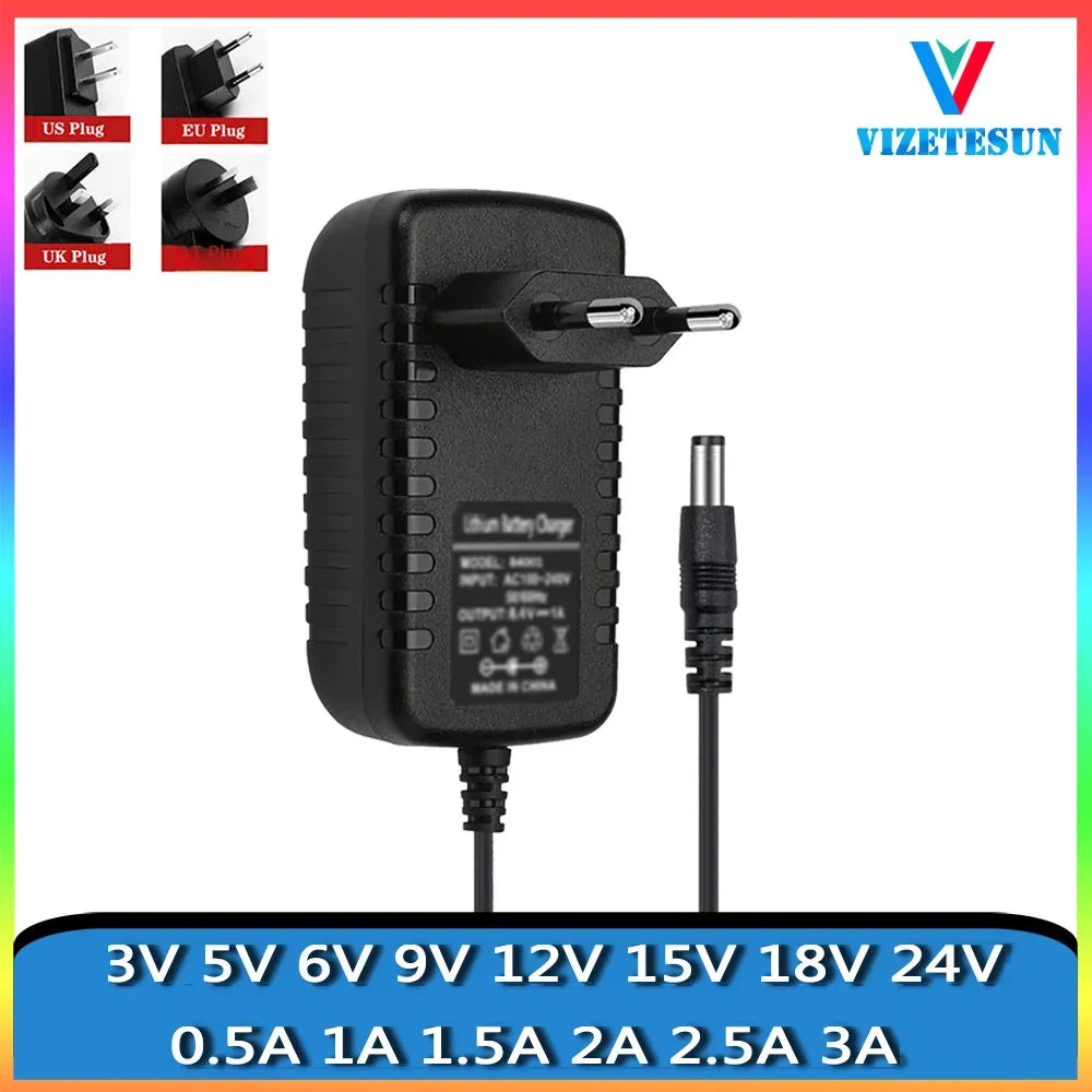 DC 5521 Plug Power Adapter, 3V, 5V, 6V, 9V, 12V, 15V, 18V, 24V, 1A, 1.5A, 2A, US, EU, AU, UK Standard Qme US PLUG 6V 1.5A