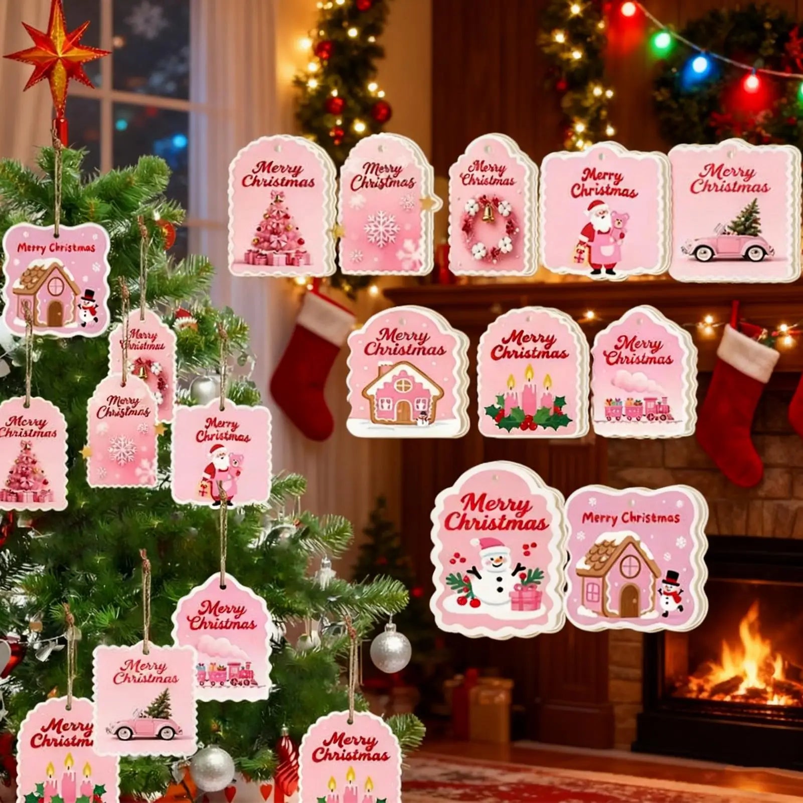 Christmas Labels 30 Card Decorations Wood Tags String Holes Holiday Qme