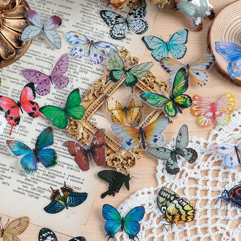 40pcs Variety Butterfly Decorative Waterproof Stickers Cute Aesthetics Sticker DIY Scrapbooking Aesth Decor Sticker Stationery Qme