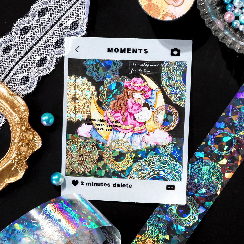3cm*2M Laser Reflective Transparent Stickers Cool Diy Decorative Labels Scrapbooking Collage Material Diary Stationery Tape Qme