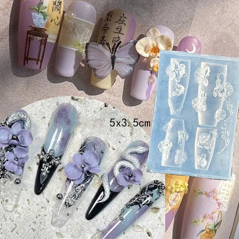 3D Floral Bow Design Manicure Decor Tools Silicone Nail Mold Stamping Qme A4
