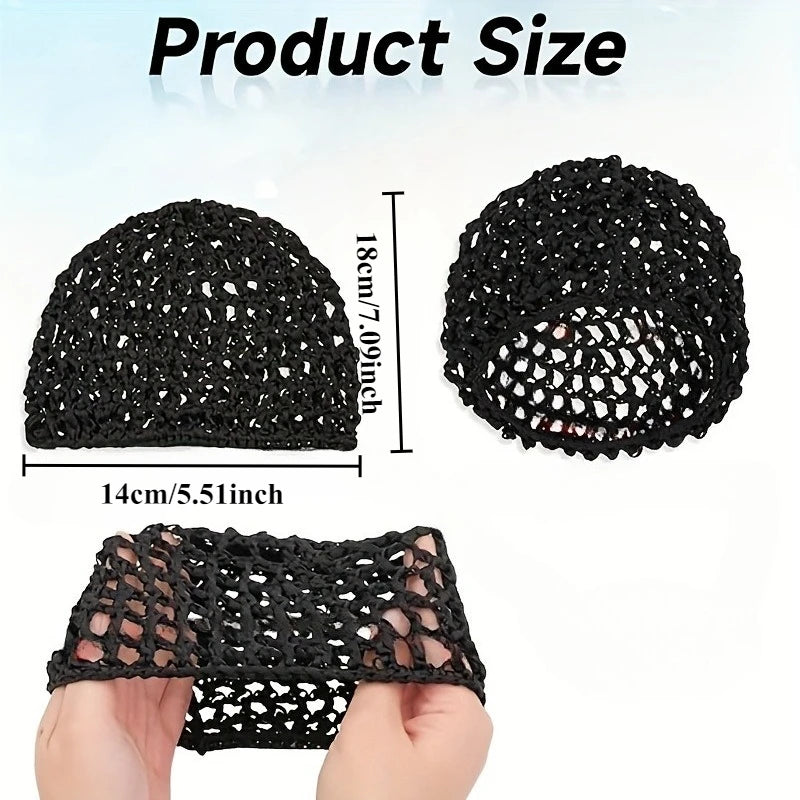 Crochet Hairnet Soft Reusable Mesh Cap Women Breathable Comfortable Qme Black