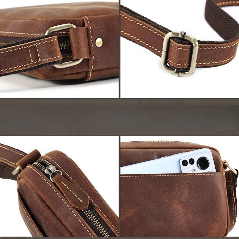 Men's Full Leather Retro Crossbody Messenger Bag Qme