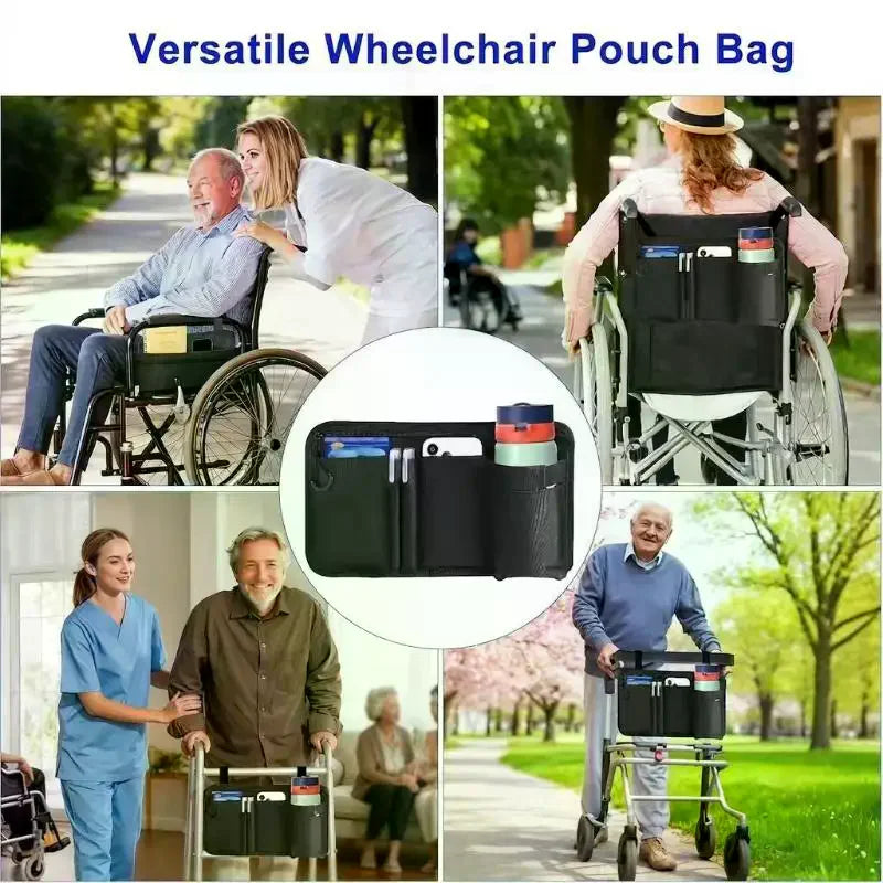 1Pcs Travel Pouch Wheelchair Side Bag With Cup Holder Wheel Chair Bag For Seniors Outdoor Electric Wheel Chair Drink Phone Qme