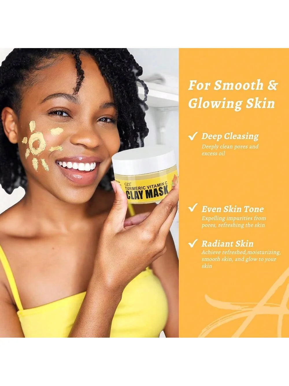 GZE Turmeric Vitamin C Clay Mask Moisturizing Smooth Skin Deep Cleaning Mud Pore For Dry Sensitive Skin Brighten Qme