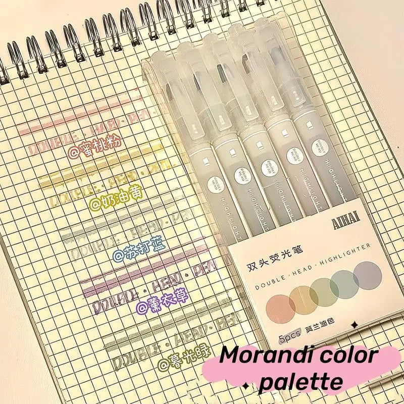 5Colors Highlighter Pen Double Headed Unique Window Tip Highlighters Qme A3