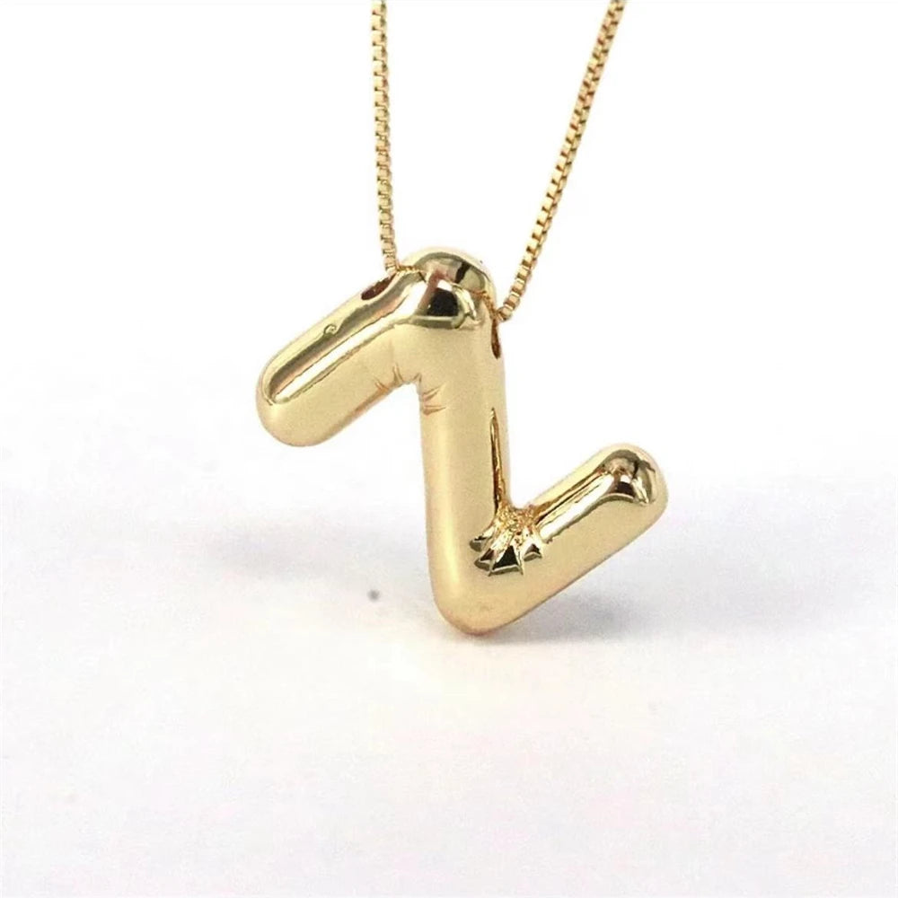 Gold Plated 3D Stainless Steel 26 Initials Pendant Necklace Personalized for Party Daily Wear Jewelry Accessories for Women Boy Qme