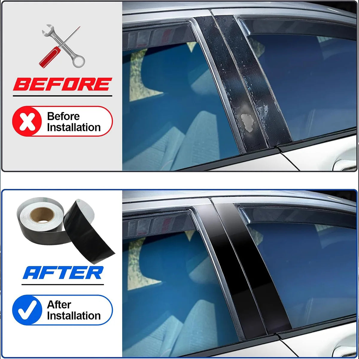 3/5/7/10CM Glossy Black Vinyl Wrap Stripes Window Trim Film Car Interior Pillar Decals Stickers for Vehicle Qme