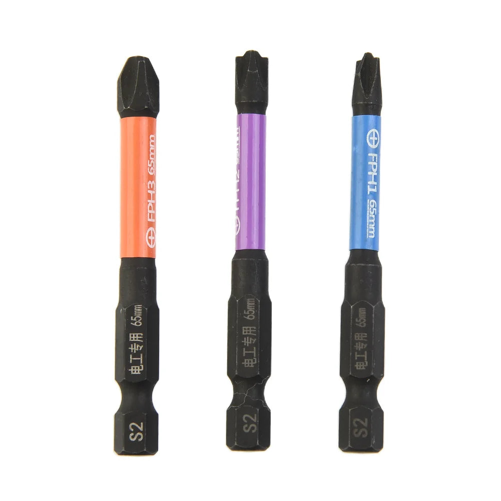 3-Piece Set of Electrician Specific Batch Head Eleven Character Screwdriver (65mm FPH1+FPH2+FPH3) Qme 3PCS