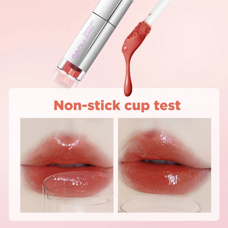 Glossy Lipstick-Lasting Hydrating Lip Gloss, Water Light Mirror Glossy Glass Lip Glaze, Waterproof, Non-Sticky, Non-Stick Cup Qme