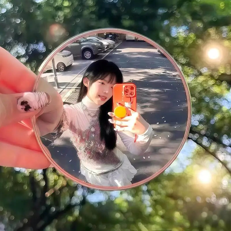 Portable Makeup Mirror Handheld Photography Mirrors Round Convex Qme
