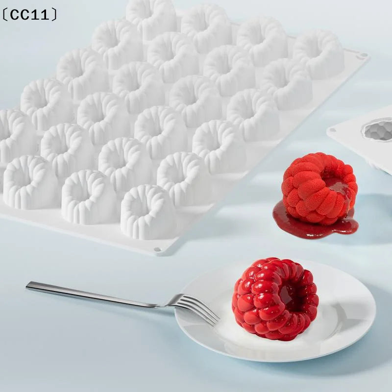 24-Cell Raspberry Design Food Grade Silicone Cake Mold Mousse Mould Qme