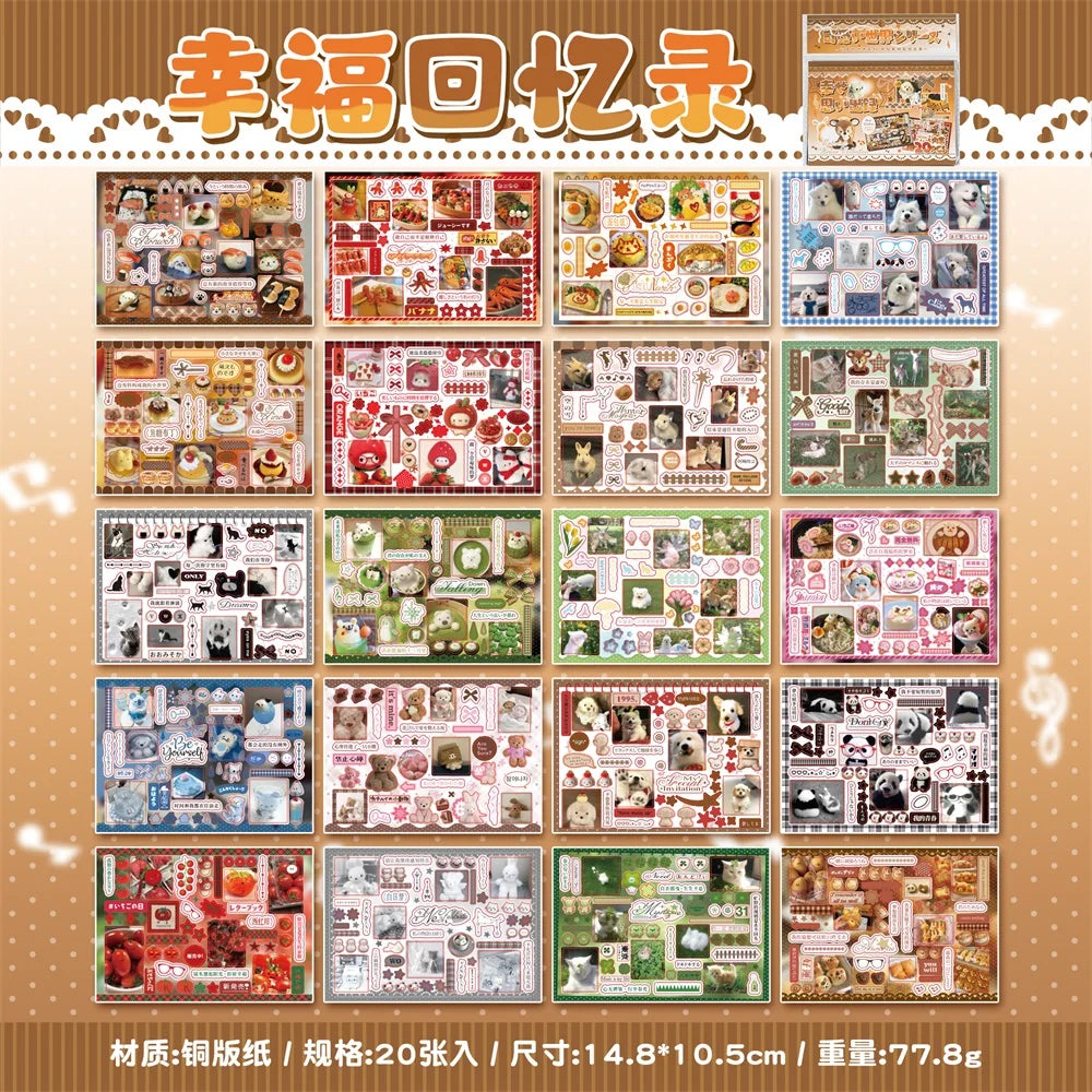 20/40 Sheets Cute Die cut Stickers book Retro Cartoon Handmade Scrapbooking Handbook Material Phone Sticker Stationery Supplies Qme B